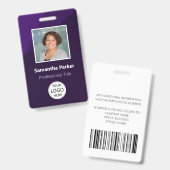 Lila eigener Mitarbeiter - Foto-ID, Logo, Bar-Code Ausweis (Vorder- & Rückseite)