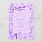 Lila, eigenhändig gezogene Doodles Halloween Menükarte (Vorderseite)