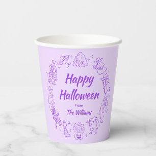 Lila, eigenhändig gezogene Doodles Happy Halloween Pappbecher