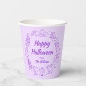 Lila, eigenhändig gezogene Doodles Happy Halloween Pappbecher (Vorderseite)