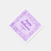 Lila, eigenhändig gezogene Doodles Happy Halloween Serviette (Ecke)