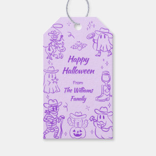 Lila, eigenhändig gezogene Doodles Spooky Hallowee Geschenkanhänger