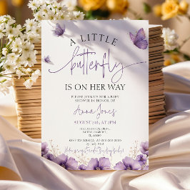 Lila Ein Babyschmetterling ist auf dem Weg zur Bab Einladung