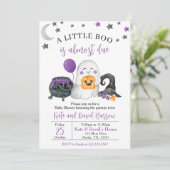 Lila eine kleine Boo Baby Dusche Einladung (Stehend Vorderseite)
