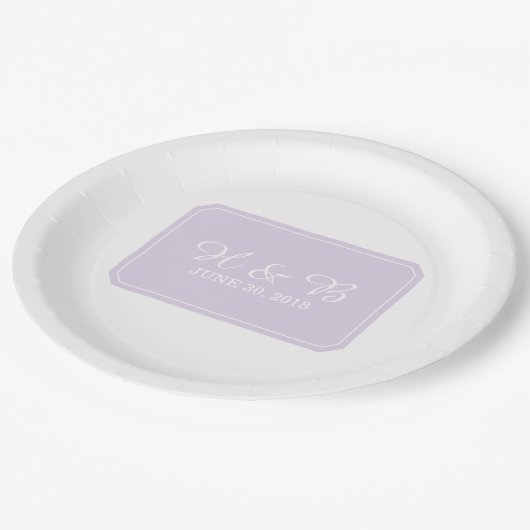Lila, einfach elegante Hochzeit Pappteller (Schrägansicht)