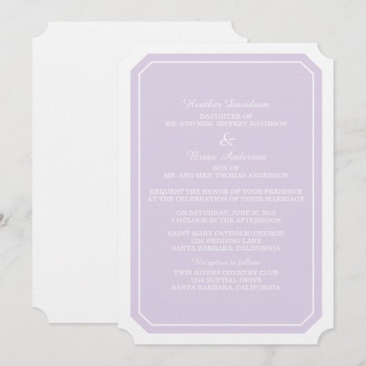 Lila, einfach elegante Hochzeitsreise Einladung (Vorne/Hinten)