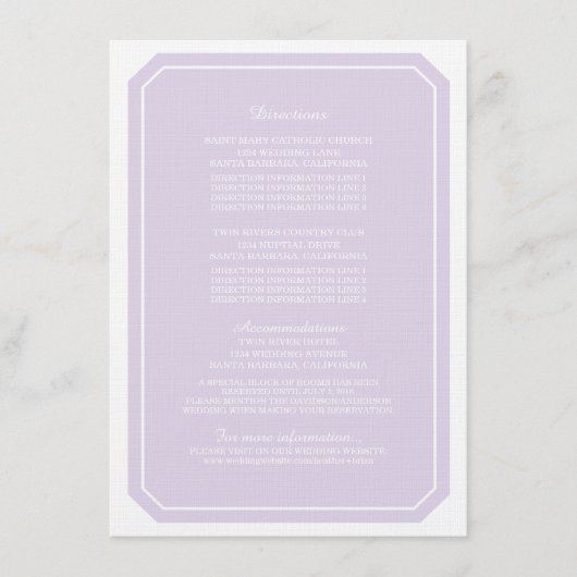 Lila, einfach elegante Informationskarte Begleitkarte (Vorderseite)