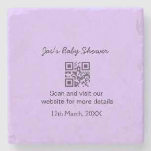 Lila einfache Baby Shower QR-Code mit Namenstext Steinuntersetzer