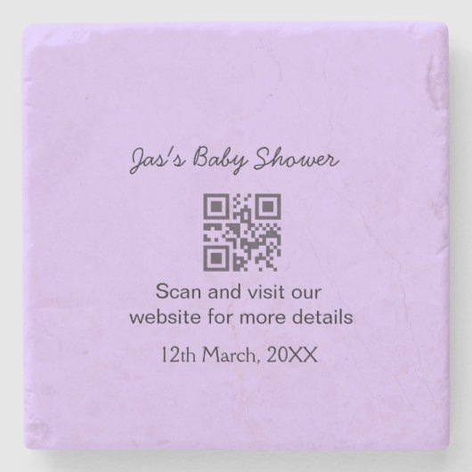 Lila einfache Baby Shower QR-Code mit Namenstext Steinuntersetzer (Vorderseite)