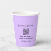 Lila einfache Babyparty-QR-Code mit Namenstext Pappbecher (Rückseite)