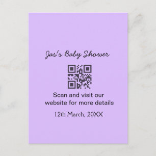 Lila einfache Babyparty-QR-Code mit Namenszugabe-T Postkarte