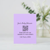 Lila einfache Babyshower-QR-Code, Name-Text hinzuf Postkarte (Stehend Vorderseite)