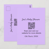 Lila einfache Babyshower-QR-Code, Name-Text hinzuf Postkarte (Vorne/Hinten)