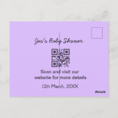Lila einfache Babyshower-QR-Code, Name-Text hinzuf Postkarte (Rückseite)