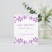 Lila einfache florale Save the Date Postkarte (Stehend Vorderseite)