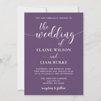 Lila einfache Kalligrafie Moderne Hochzeit Einladung