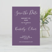 Lila einfache Kalligraphie Save the Date (Stehend Vorderseite)