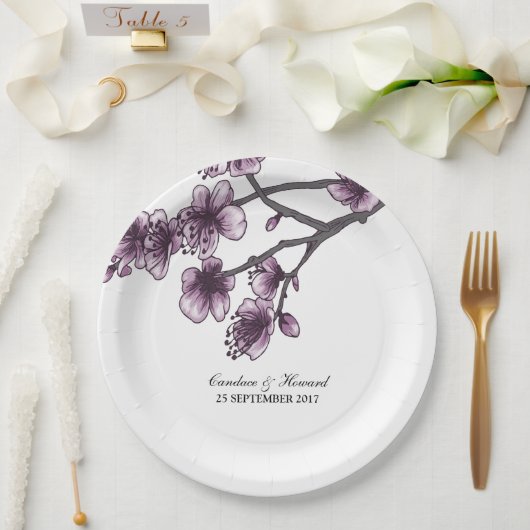 Lila Einfache Kirschblüten PapierTeller (Hochzeit)