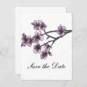 Lila Einfache Kirschblüten Save the Date Ankündigungspostkarte (Vorne/Hinten)