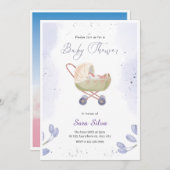 Lila Einfache Minimalistische Babydusche Einladung (Vorne/Hinten)