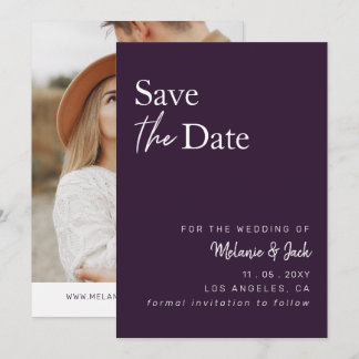 Lila Einfaches Kalligrafie-Foto Save the Date