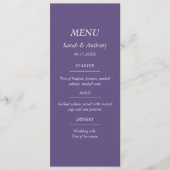 Lila, einfaches Minimalistisches Hochzeitsessen Menükarte (Vorderseite)