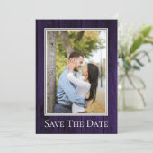 Lila einfaches rustikales Foto Save the Date (Stehend Vorderseite)