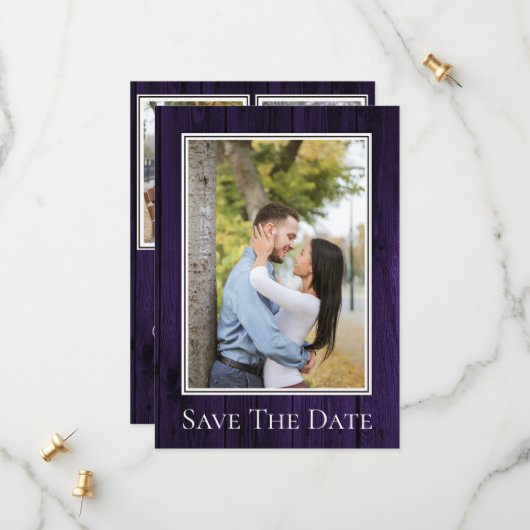 Lila einfaches rustikales Foto Save the Date (Vorderseite/Rückseite Beispiel)