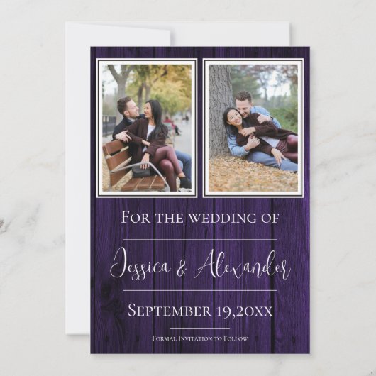 Lila einfaches rustikales Foto Save the Date (Rückseite)