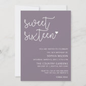 Lila einfaches Script Sweet 16 Geburtstag Foto Einladung (Vorderseite)
