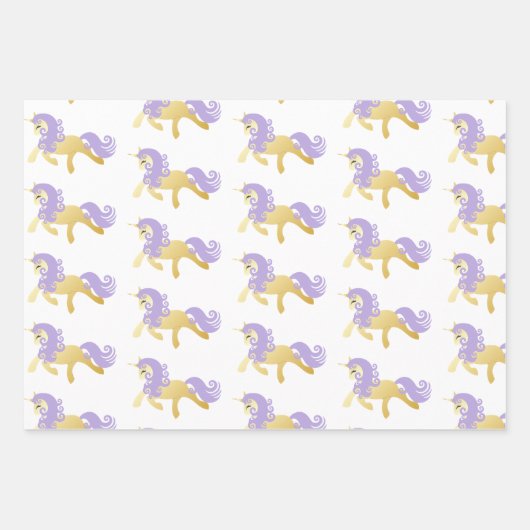 Lila Einhorn aus Pink-Gold Geschenkpapier Set (Vorderseite)