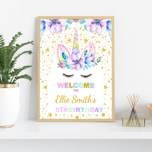 Lila Einhorn-Begrüßungszeichen Poster