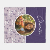 Lila Einhorn-benutzerdefiniertes Foto mit Namen Fleecedecke (Vorderseite (Horizontal))