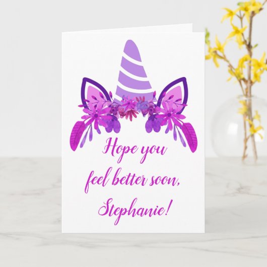 Lila Einhorn-Blütenmassage Karte (Gelbe Blume)