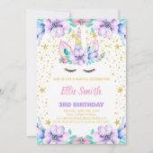 Lila Einhorn Einladung zum Geburtstag (Vorderseite)