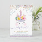 Lila Einhorn-Girl-Babydusche Einladung (Stehend Vorderseite)