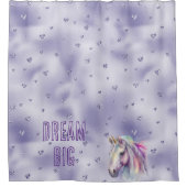 Lila Einhorn Glitzer Herz Duschvorhang (Vorderseite)