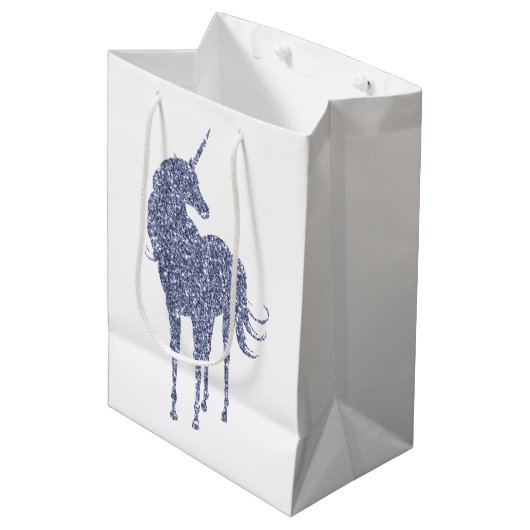 Lila Einhorn-Glitzer Mittlere Geschenktüte (Vorderseite Schrägansicht)