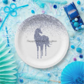 Lila Einhorn-Glitzer personalisiert Pappteller (Party)