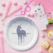 Lila Einhorn-Glitzer personalisiert Pappteller (Party)
