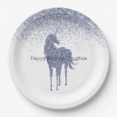 Lila Einhorn-Glitzer personalisiert Pappteller (Vorderseite)