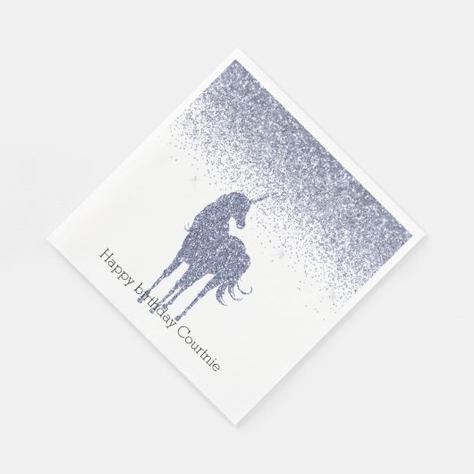 Lila Einhorn-Glitzer Serviette (Ecke)