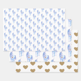 Lila Einhorn Gold Glitzer Herz Geschenkpapier Set