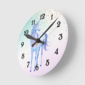 Lila Einhorn Gold Glitzer Herz Runde Wanduhr (Winkel)