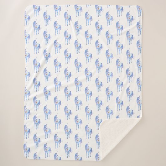 Lila Einhorn Gold Glitzer Herz Sherpadecke (Vorderseite)