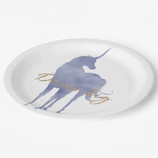 Lila Einhorn Gold Glitzer Traumstrecke Airolo - Gl Pappteller (Schrägansicht)