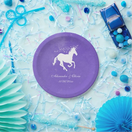 Lila Einhorn-Hochzeitsscheibe Pappteller (Party)