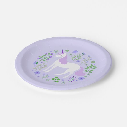 Lila Einhorn-Imitate Lila Glitzer Pappteller (Schrägansicht)