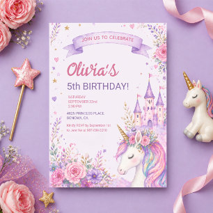 Lila Einhorn Mädchen 5. Geburtstag Einladung