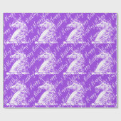 Lila Einhorn Muster Happy Birthday Text Geschenkpapier (Flach)
